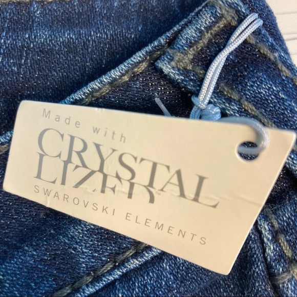 TRUE  RELIGION Sz 27 Disco Becky Big T Swarovski Crystal Distressed Jeans - Picture 13 of 14